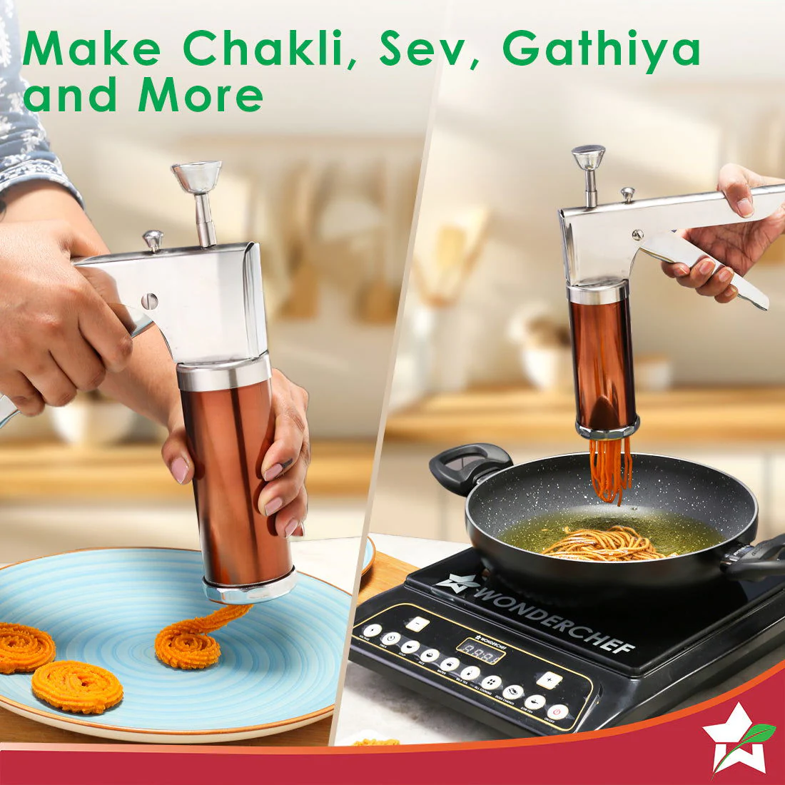 Snacks Maker with 12 different jalis, High-grade Stainless Stell Plates for making Sev, Bhujiya, Papdi, Gathiya, Murukku, Chakli, Kitchen Tool for making Namkeen Snacks, Farsan Maker - Image 4