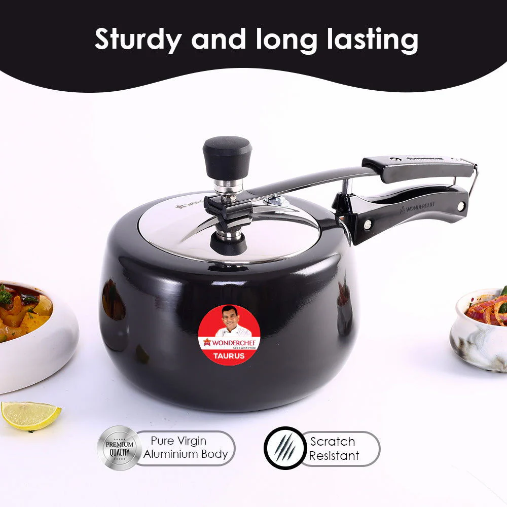 Taurus Hard Anodized 3L Inner Lid Pressure cooker, SS Lid, Soft Touch Handles for Durability, Induction Friendly, Black, 5 year warranty, ISI Certified - Image 3