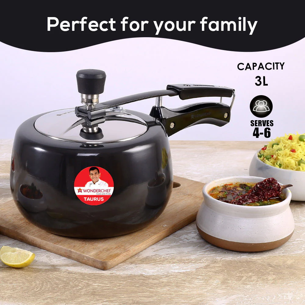 Taurus Hard Anodized 3L Inner Lid Pressure cooker, SS Lid, Soft Touch Handles for Durability, Induction Friendly, Black, 5 year warranty, ISI Certified - Image 4