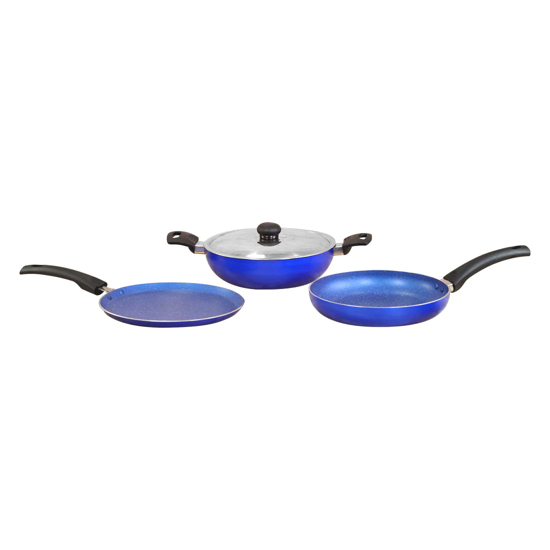 Trendy Nonstick Set, 4Pc (Kadhai With Stainless Steel Lid, Frying Pan, Dosa Tawa), Cool Touch Handles, Pure Grade Aluminium, PFOA Free, 2 Years Warranty, Blue - Image 2