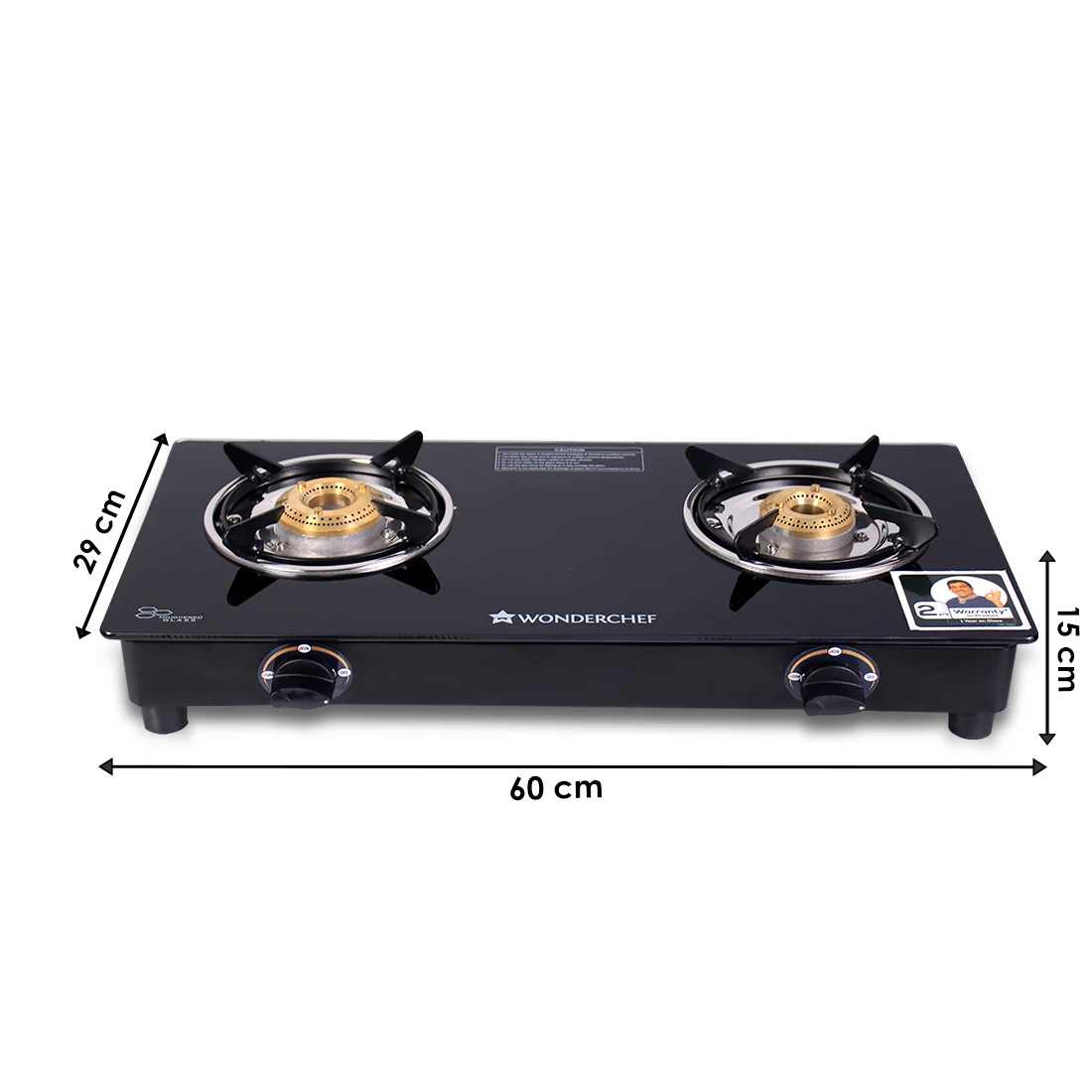 Ultima 2 Burner Manual Glass Gas Stove | 6mm Toughened Glass Gas Stove | Stainless Steel Drip Tray | Anti-Skid Legs | Large Pan support | Manual Ignition | 360 Degree Revolving Nozzle | Black Steel frame | 2 Year Warranty | Black - Image 3