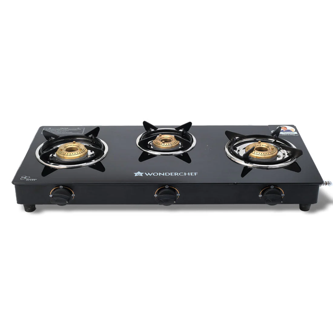 Ultima 3 Burner Manual Glass Gas Stove | 6mm Toughened Glass Gas Stove | Stainless Steel Drip tray | Anti-Skid Legs | Large Pan support | Manual Ignition | 360 degree Revolving Nozzle | Black steel frame | 2 Year Warranty | Black