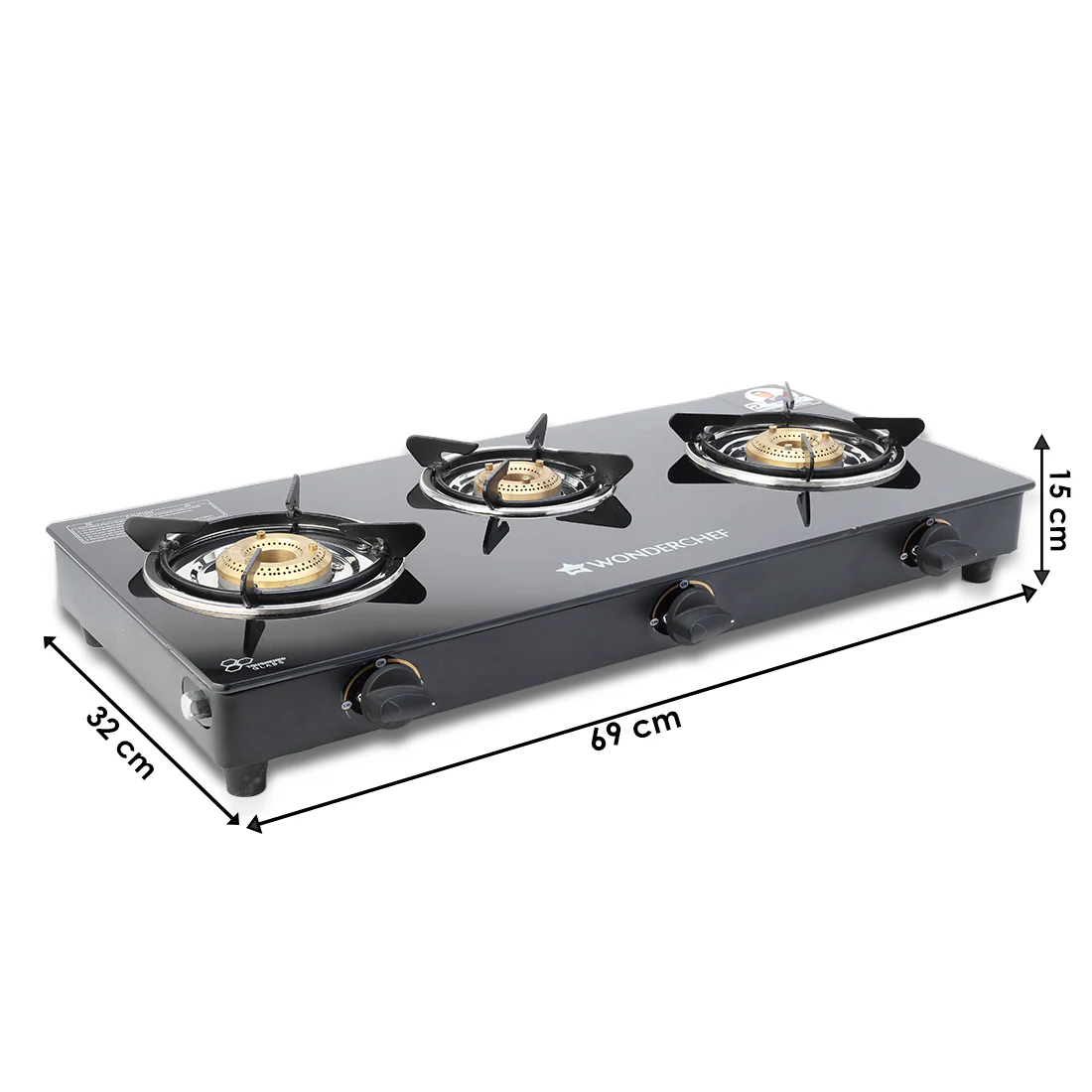 Ultima 3 Burner Manual Glass Gas Stove | 6mm Toughened Glass Gas Stove | Stainless Steel Drip tray | Anti-Skid Legs | Large Pan support | Manual Ignition | 360 degree Revolving Nozzle | Black steel frame | 2 Year Warranty | Black - Image 3
