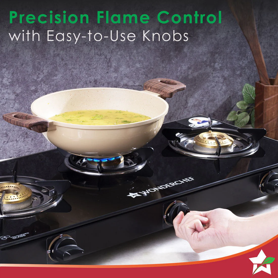 Ultima 3 Burner Manual Glass Gas Stove | 6mm Toughened Glass Gas Stove | Stainless Steel Drip tray | Anti-Skid Legs | Large Pan support | Manual Ignition | 360 degree Revolving Nozzle | Black steel frame | 2 Year Warranty | Black - Image 6