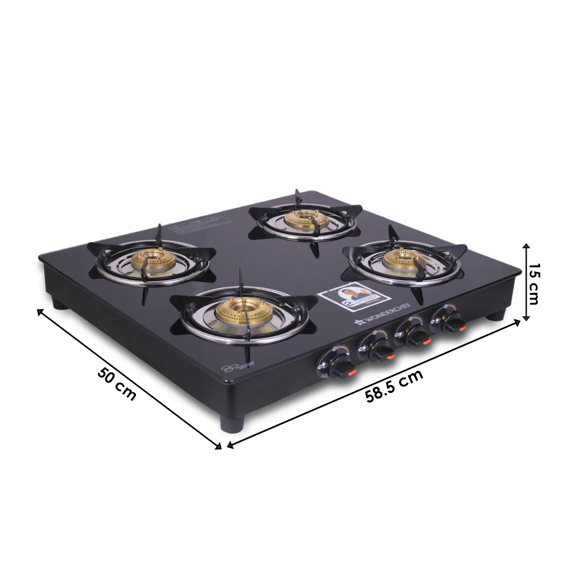 Ultima 4 Burner Manual Glass Gas Stove | 6mm Toughened Glass Gas Stove | Stainless Steel Drip tray | Anti-Skid Legs | Large Pan support | Manual Ignition | 360 degree Revolving Nozzle | Black steel frame | 2 Year Warranty | Black - Image 3