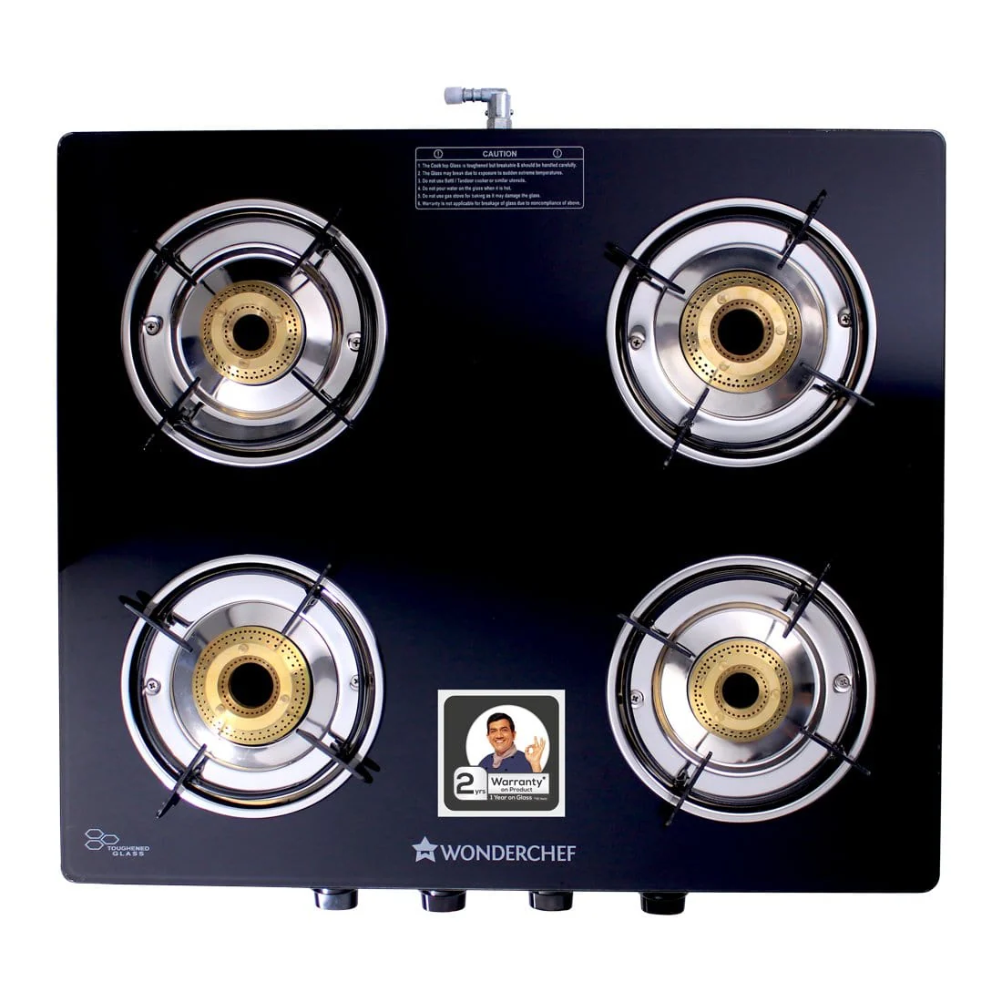 Ultima 4 Burner Manual Glass Gas Stove | 6mm Toughened Glass Gas Stove | Stainless Steel Drip tray | Anti-Skid Legs | Large Pan support | Manual Ignition | 360 degree Revolving Nozzle | Black steel frame | 2 Year Warranty | Black - Image 5
