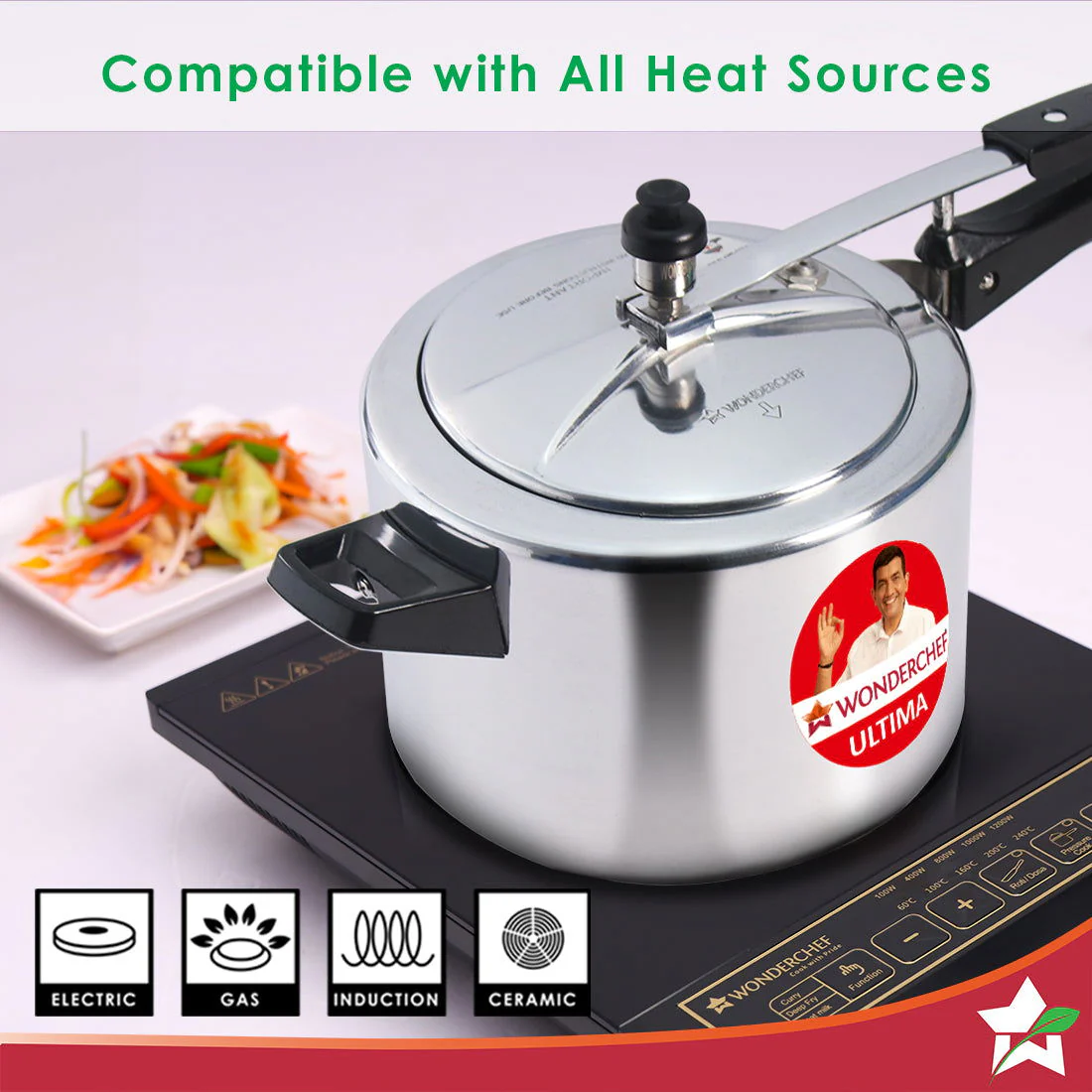 Ultima Induction Base 5L Aluminium Pressure Cooker With inner Lid - Image 4