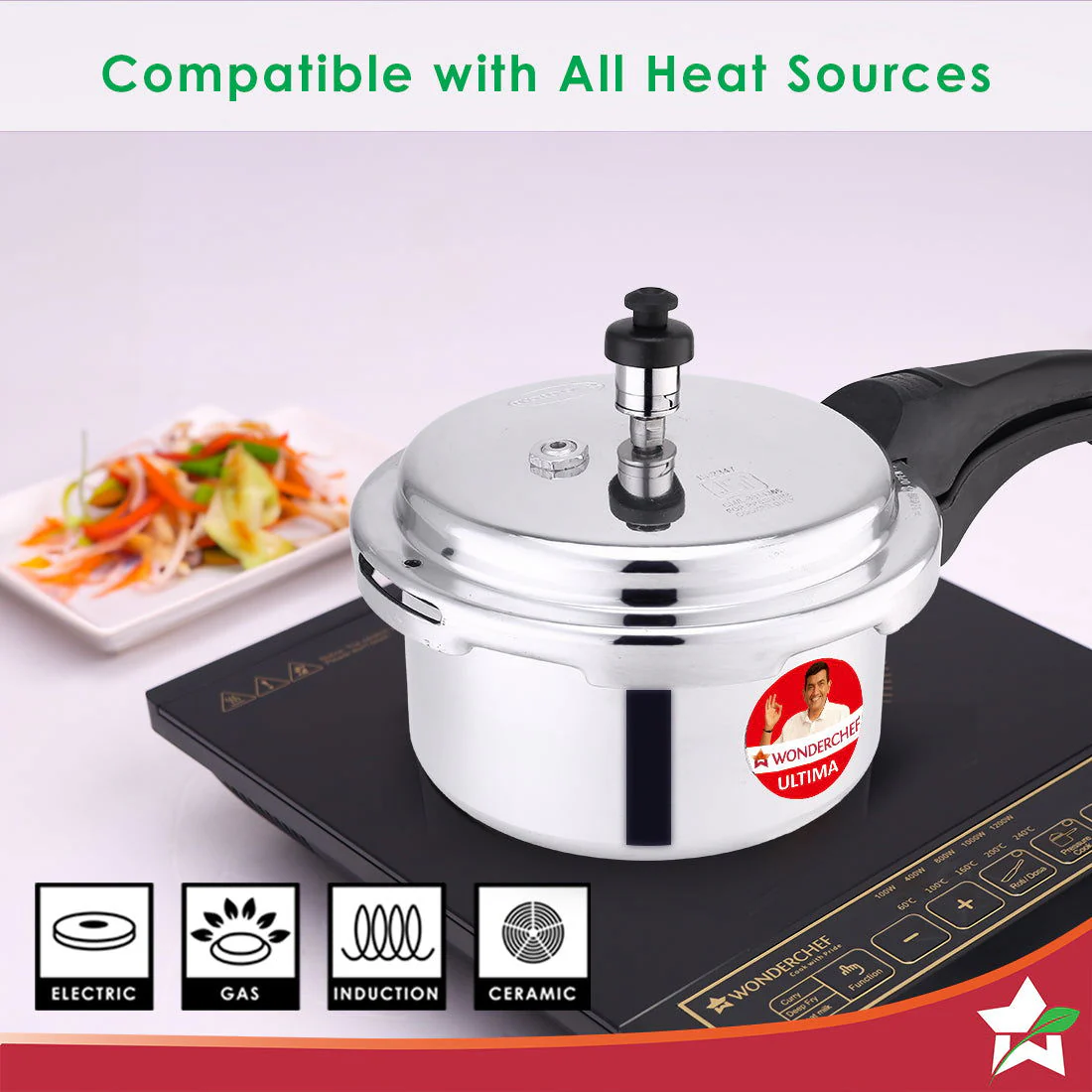 Ultima Induction Base 2L Aluminium Pressure Cooker With Outer Lid - Image 4