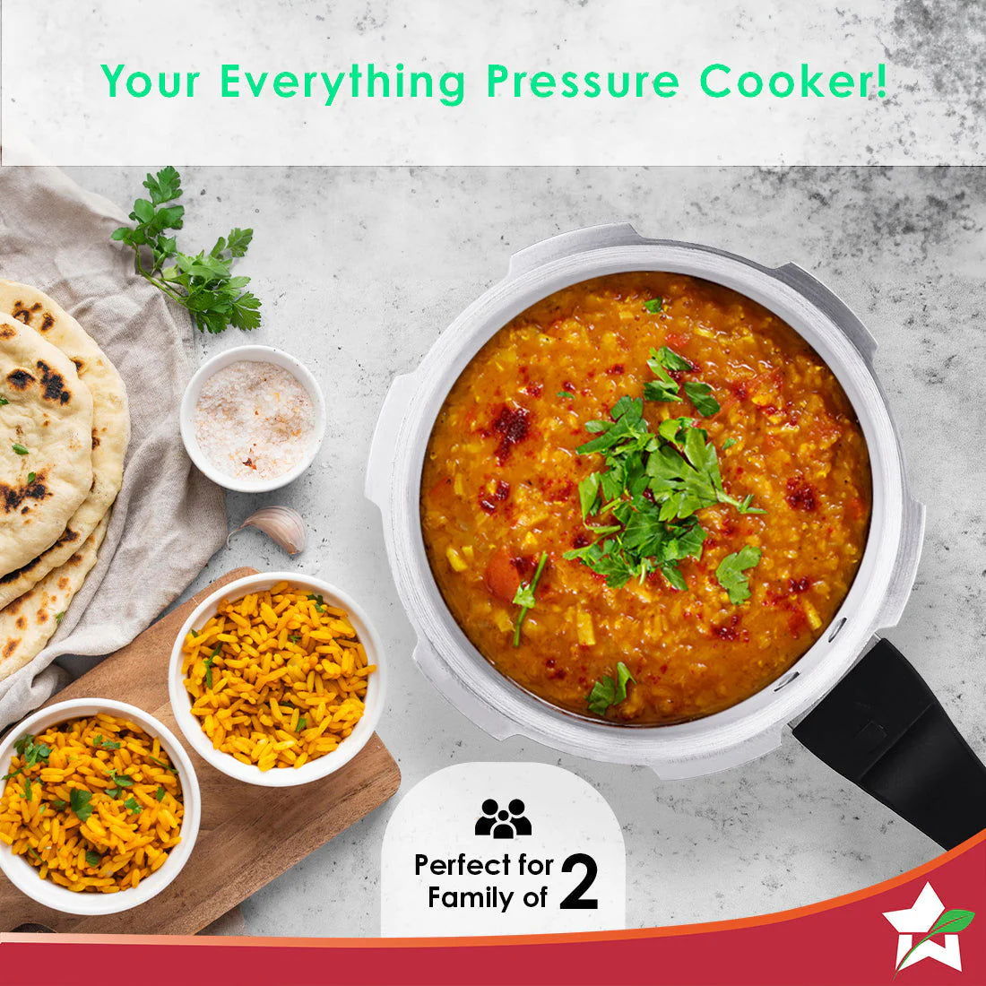 Ultima Induction Base 2L Aluminium Pressure Cooker With Outer Lid - Image 5