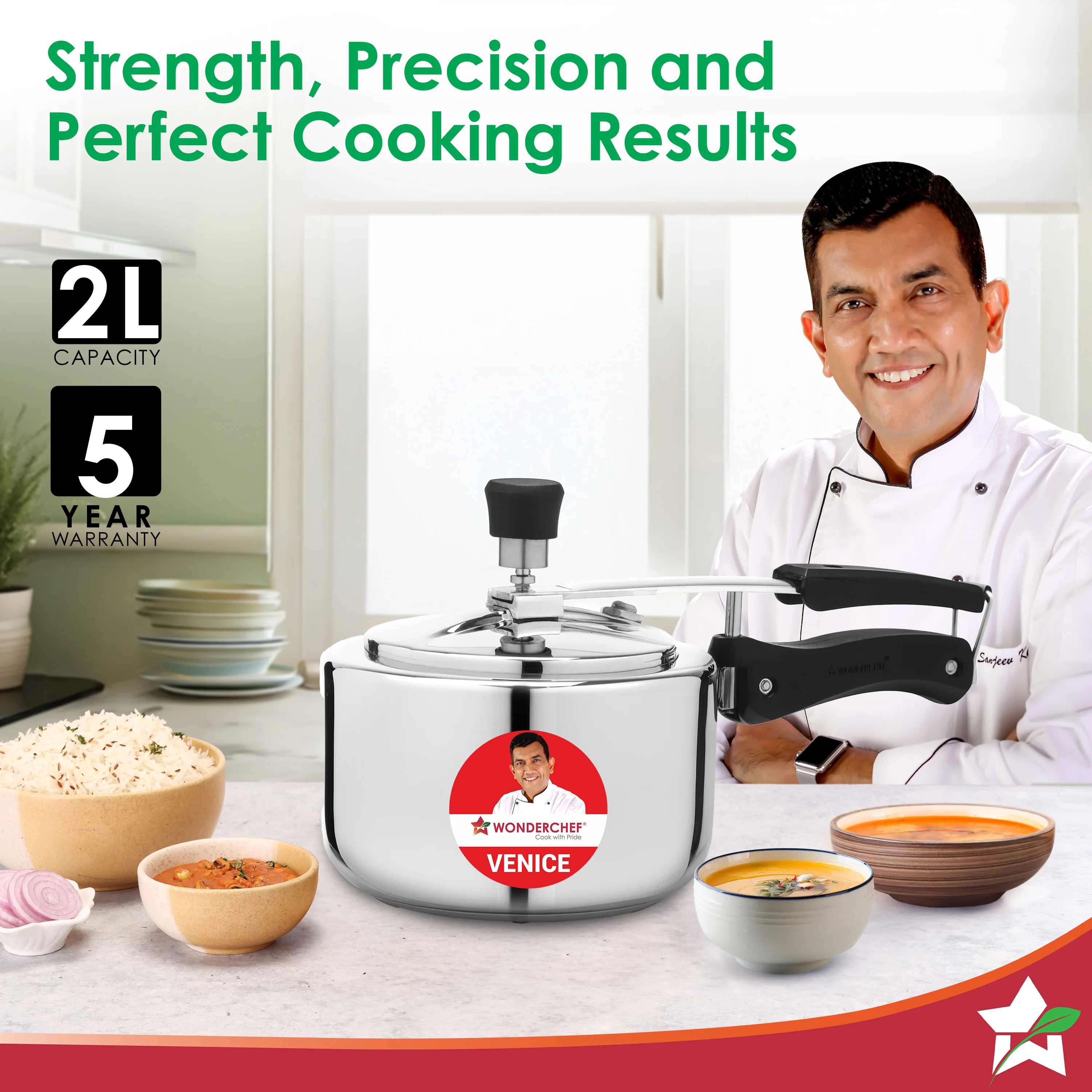 Venice Stainless-steel Inner Lid Pressure Cooker, 2 L for 3-4 People, Triply Bottom, Safe Gasket Release System, Compatible with Gas, Induction, Electric Stove, Easy to Clean, 5-Yr Warranty - Image 2