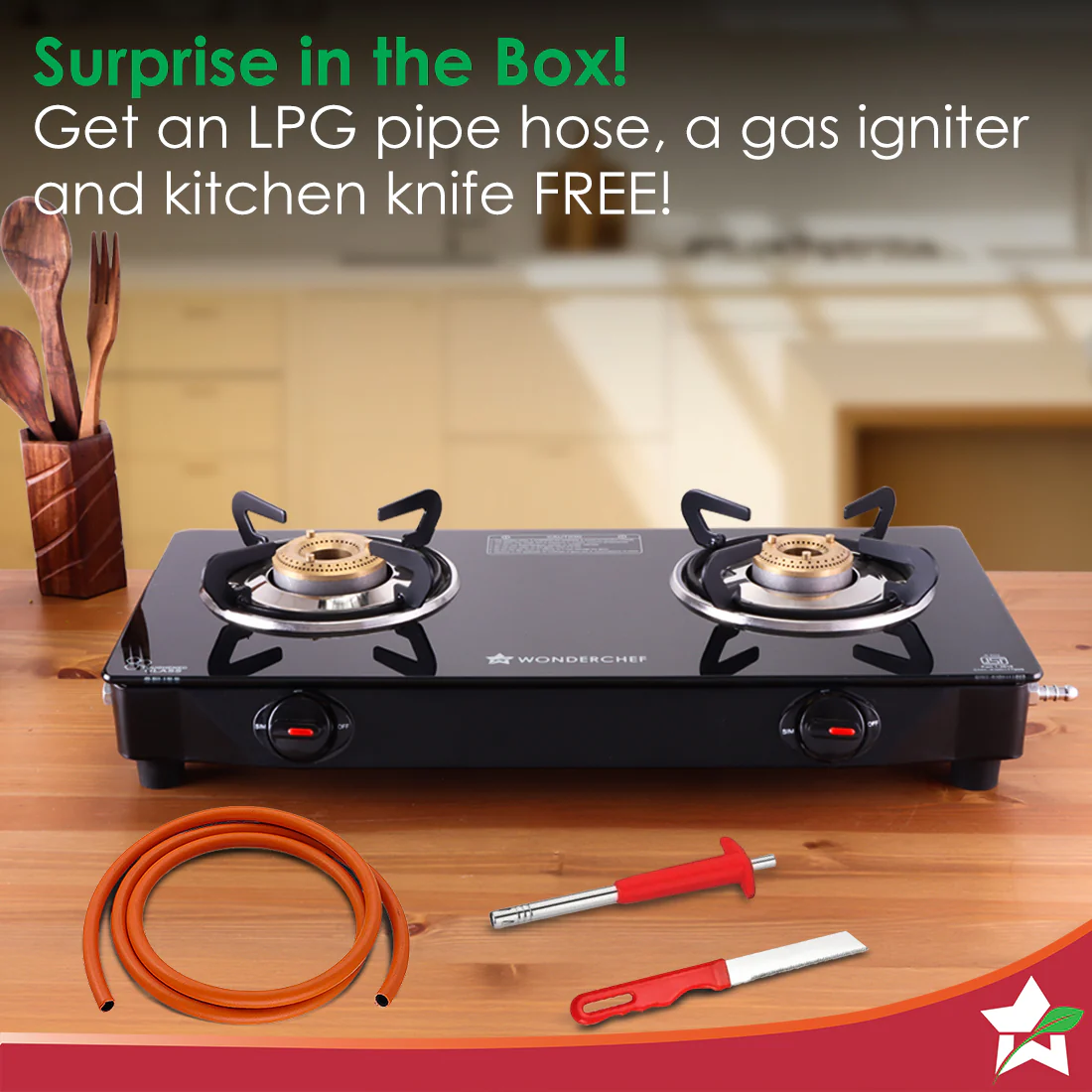 Zest Neo Gas Stove | 2 Burners (1 Medium, 1 Small) | Premium Glass Surface | Space Saving Design | Brass Burners | ISI Approved | Free Gas Lighter and Kitchen Knife | 2-Year Warranty - Image 6