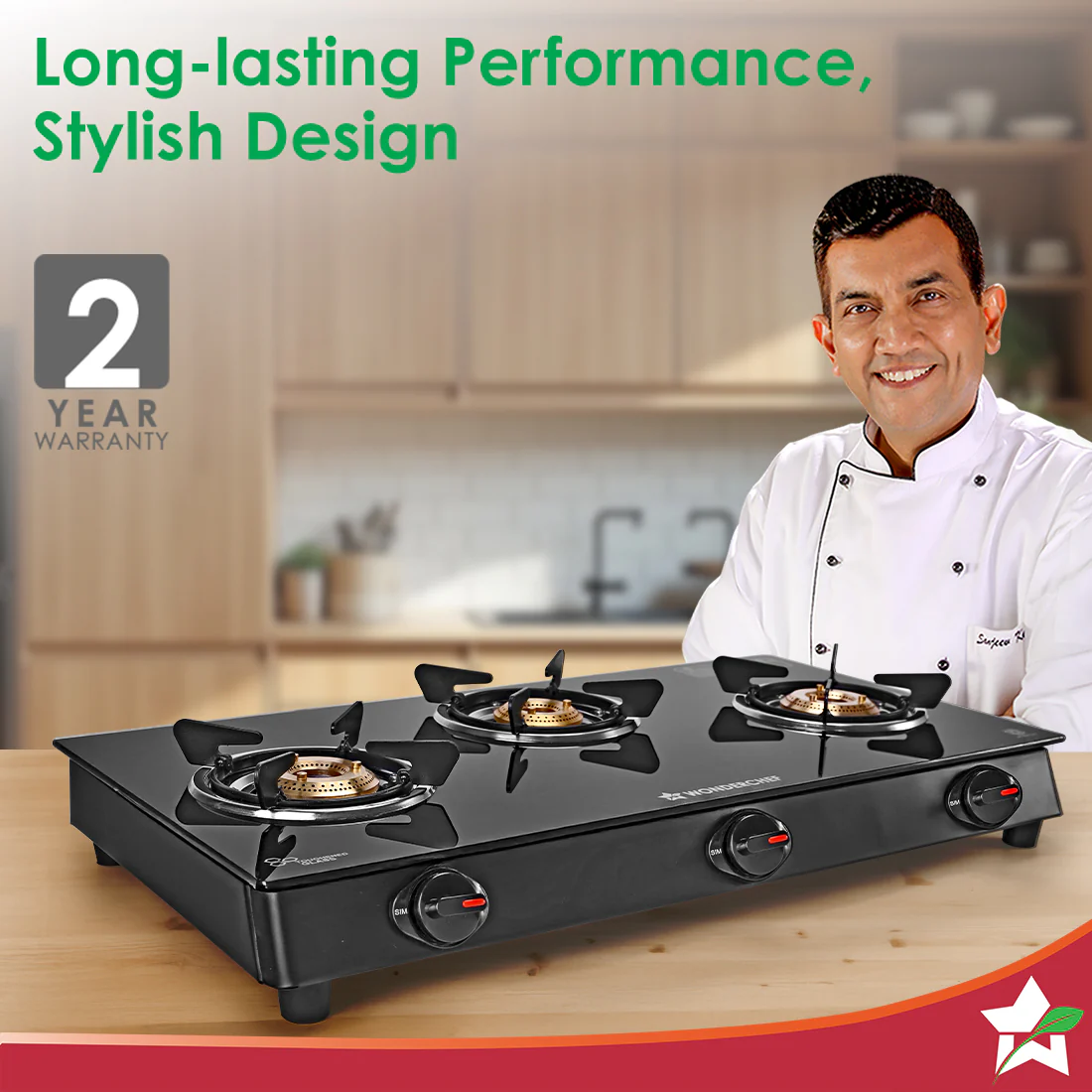 Zest Neo Gas Stove | 3 Burners (2 Medium, 1 Small) | Premium Glass Surface | Space Saving Design | Brass Burners | ISI Approved | Free Gas Lighter and Kitchen Knife | 2-Year Warranty - Image 2