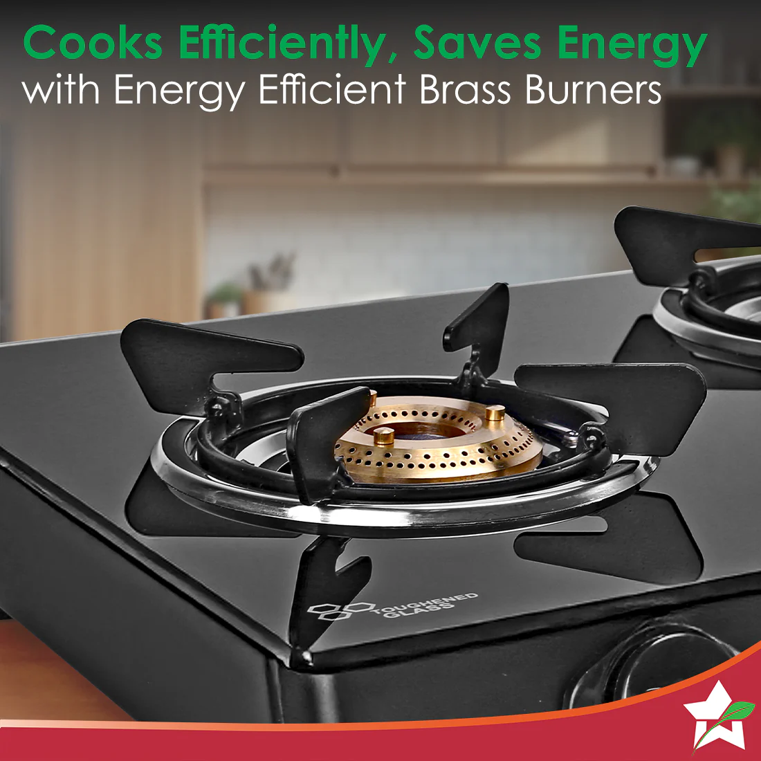 Zest Neo Gas Stove | 3 Burners (2 Medium, 1 Small) | Premium Glass Surface | Space Saving Design | Brass Burners | ISI Approved | Free Gas Lighter and Kitchen Knife | 2-Year Warranty - Image 3